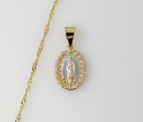 Plated Dainty Tri-Color Virgin Mary 14K Twist Chain Necklace