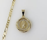 Plated Dainty Virgin Mary 3mm Figaro Chain Necklace
