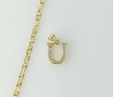 Plated silver dainty star chain necklace featuring a small letter "U" pendant.

Delicate plated silver chain necklace wi