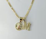 A gold-plated Virgin Mary pendant necklace with a 3mm figaro chain.

A gold-plated dainty triple-strand necklace featuri