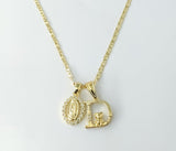 Gold-plated Virgin Mary double pendants on a 2.5mm star chain necklace.

Gold-plated double pendants with Virgin Mary de
