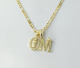 Gold plated Saint Jude double pendants on a 3mm figaro chain necklace.