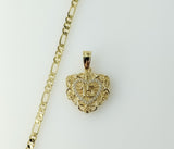Golden plated figaro chain necklace with 3mm heart pendant and delicate chain detail.

Dainty gold plated heart pendant