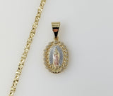 Plated Dainty Tri-Color Virgin Mary 3mm Star Chain Necklace