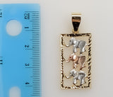A gold-plated pendant featuring a tri-colored elephant design.
A gold-plated pendant with intricate elephant and floral