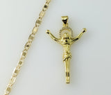 Small Cross Jesus Crucifix Pendant Optional 14K 3mm Flat Mariner Anchor Chain Necklace