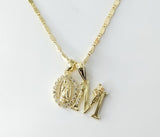 Plated Dainty Letter "M" Virgin Mary Double Pendants 2mm Star Solid Chain Necklace