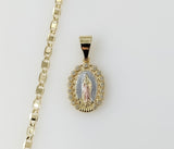Plated Dainty Tri-Color Virgin Mary 3mm Flat Mariner Anchor Chain Necklace