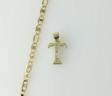 Sterling silver plated anchor chain necklace with 3mm flat links and "T" pendant.
