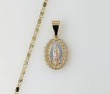 Plated Dainty Tri-Color Virgin Mary 2mm Star Solid Chain Necklace