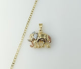 Gold plated tri-color elephant design Cuban chain 14K gold necklace with intricate details.

Gold plated 14K gold tri-co