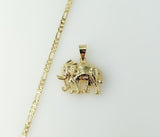 Gold plated 3mm Figaro chain elephant design necklace in a delicate style.

Gold plated delicate elephant pendant 3mm Fi