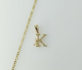 Delicate 2.5mm star chain necklace with gold plated letter "K" pendant.