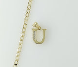 14k gold plated dainty letter "U" necklace with Cuban chain.