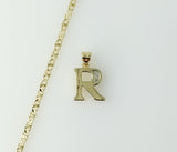Gold plated star chain necklace with dainty letter "R" pendant attached.