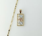 Gold plated mariner anchor chain necklace with tri-color design and elephant charm.
Gold plated flat anchor chain neckla