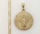 Plated Virgin Mary Medal 18K 4mm-5mm Figaro Chain Necklace
