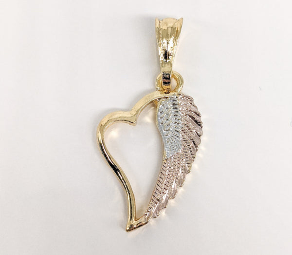 Plated Tri-Color Heart Wing Pendant