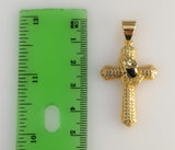 Plated Cross 4mm 14K Diamond Cut Figaro Chain Necklace