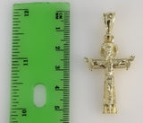 Plated Cross 4mm 14K Diamond Cut Figaro Chain Necklace