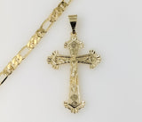 Plated Cross 5mm Figaro Chain Necklace