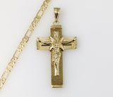 Plated Cross 4mm 14K Diamond Cut Figaro Chain Necklace