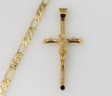 Plated Cross 5mm Figaro Chain Necklace