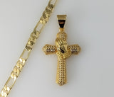 Plated Cross 5mm Figaro Chain Necklace