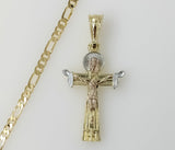 Plated Tri-Color Cross 3mm Figaro Chain Necklace