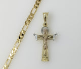 Plated Tri-Color Cross 5mm Figaro Chain Necklace
