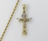 Plated Tri-Color Cross 3mm Rope/Braided Chain Necklace