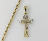 Plated Tri-Color Cross 4mm Rope/Braided Chain Necklace
