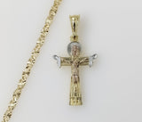 Plated Tri-Color Cross 4mm Star Chain Necklace