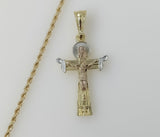 Plated Tri-Color Cross 2mm Rope/Braided Chain Necklace
