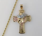 Plated Tri-Color Cross 3mm Rope/Braided Chain Necklace