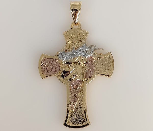 Plated Tri-Color Jesus Cross Pendant