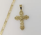 Plated Cross 4mm 14K Diamond Cut Figaro Chain Necklace