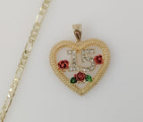 Plated Heart "My 15" Quince 4mm Figaro Chain Necklace