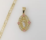 Plated Tri-Color Saint Jude 4mm 14K Diamond Cut Figaro Chain Necklace