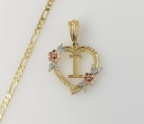 Plated Tri-Color Heart Letter "I" 3mm Figaro Chain Necklace
