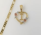 Plated Tri-Color Heart Letter "I" 5mm Figaro Chain Necklace