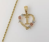 Plated Tri-Color Heart Letter "I" 3mm Rope/Braided Chain Necklace