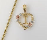 Plated Tri-Color Heart Letter "I" 4mm Rope/Braided Chain Necklace