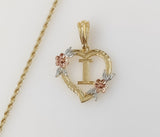 Plated Tri-Color Heart Letter "I" 2mm Rope/Braided Chain Necklace