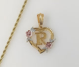 Plated Tri-Color Heart Letter "R" 3mm Rope/Braided Chain Necklace