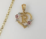 Plated Tri-Color Heart Letter "R" 4mm Star Chain Necklace
