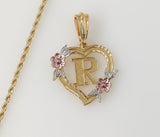 Plated Tri-Color Heart Letter "R" 2mm Rope/Braided Chain Necklace