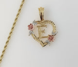 Plated Tri-Color Heart Letter "E" 3mm Rope/Braided Chain Necklace