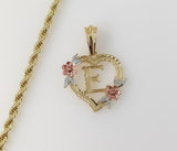 Plated Tri-Color Heart Letter "E" 4mm Rope/Braided Chain Necklace