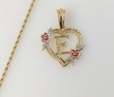 Plated Tri-Color Heart Letter "E" 2mm Rope/Braided Chain Necklace